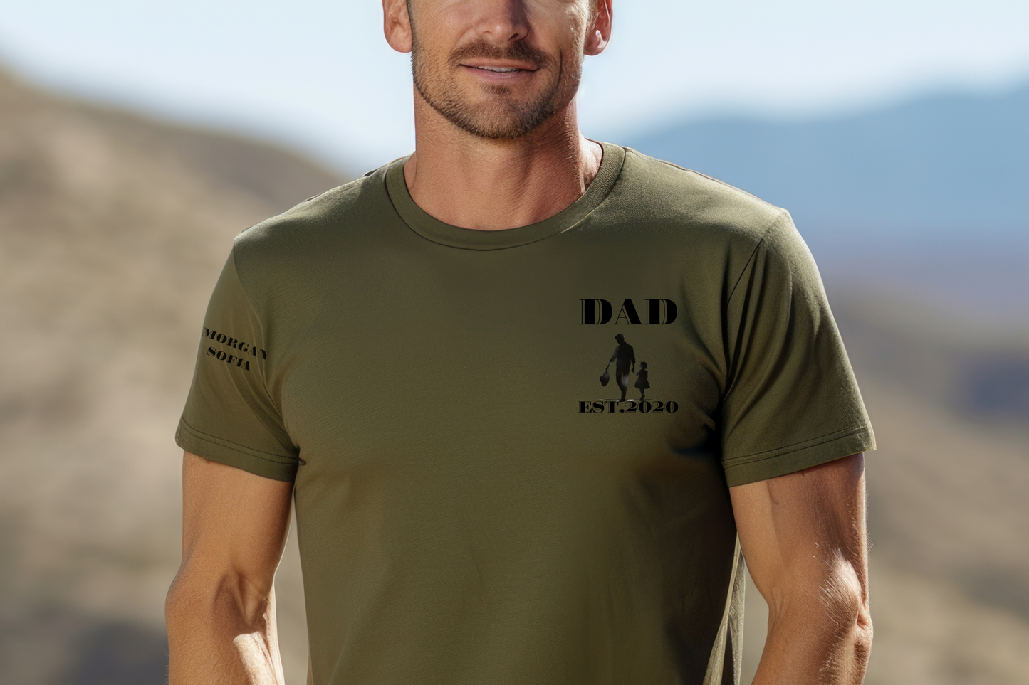 Personalized Girl Silhouette T-Shirt | Custom Child's Name on Sleeve | Unique Father's Day Gift Idea for Dads