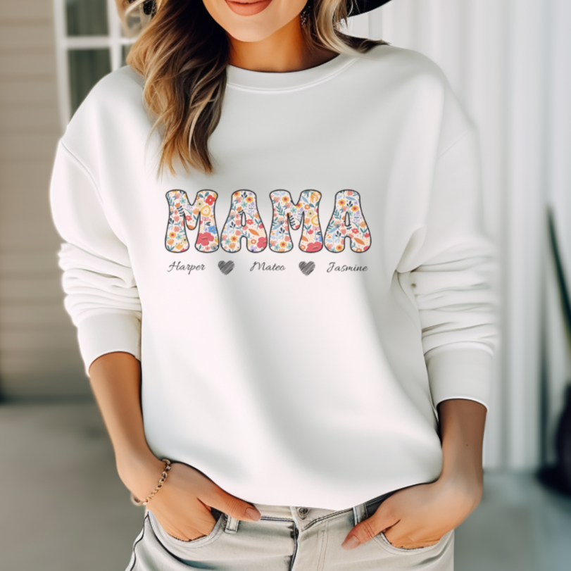 Mama Crewneck Sweatshirt | Personalized Names Sweatshirt | Custom Gift for Moms | Cute & Cozy Family Wear