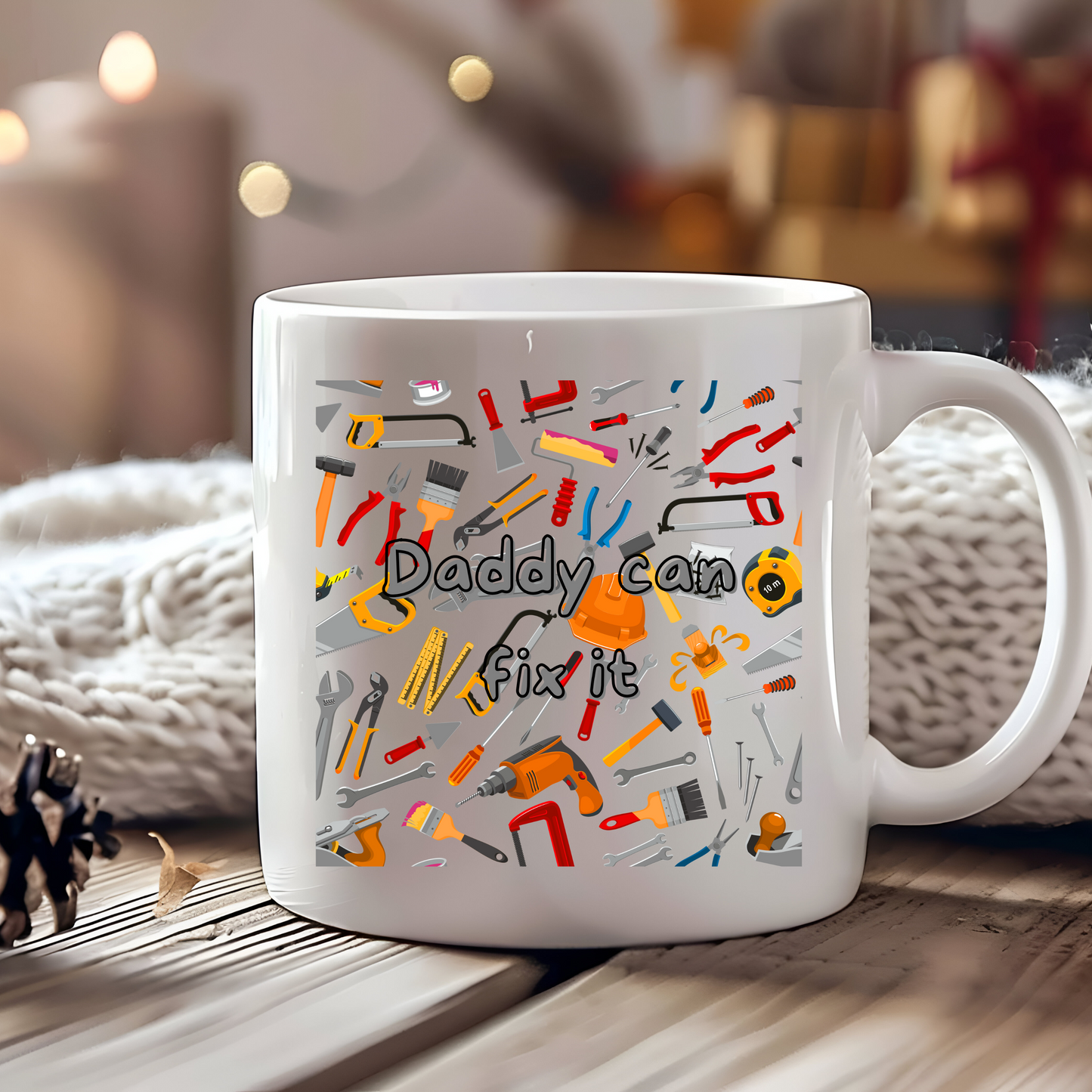 Ceramic Mug Daddy Can Fix It (11oz), Gift for Builder Dad ,Father’s Day Present Tool Lover Cup