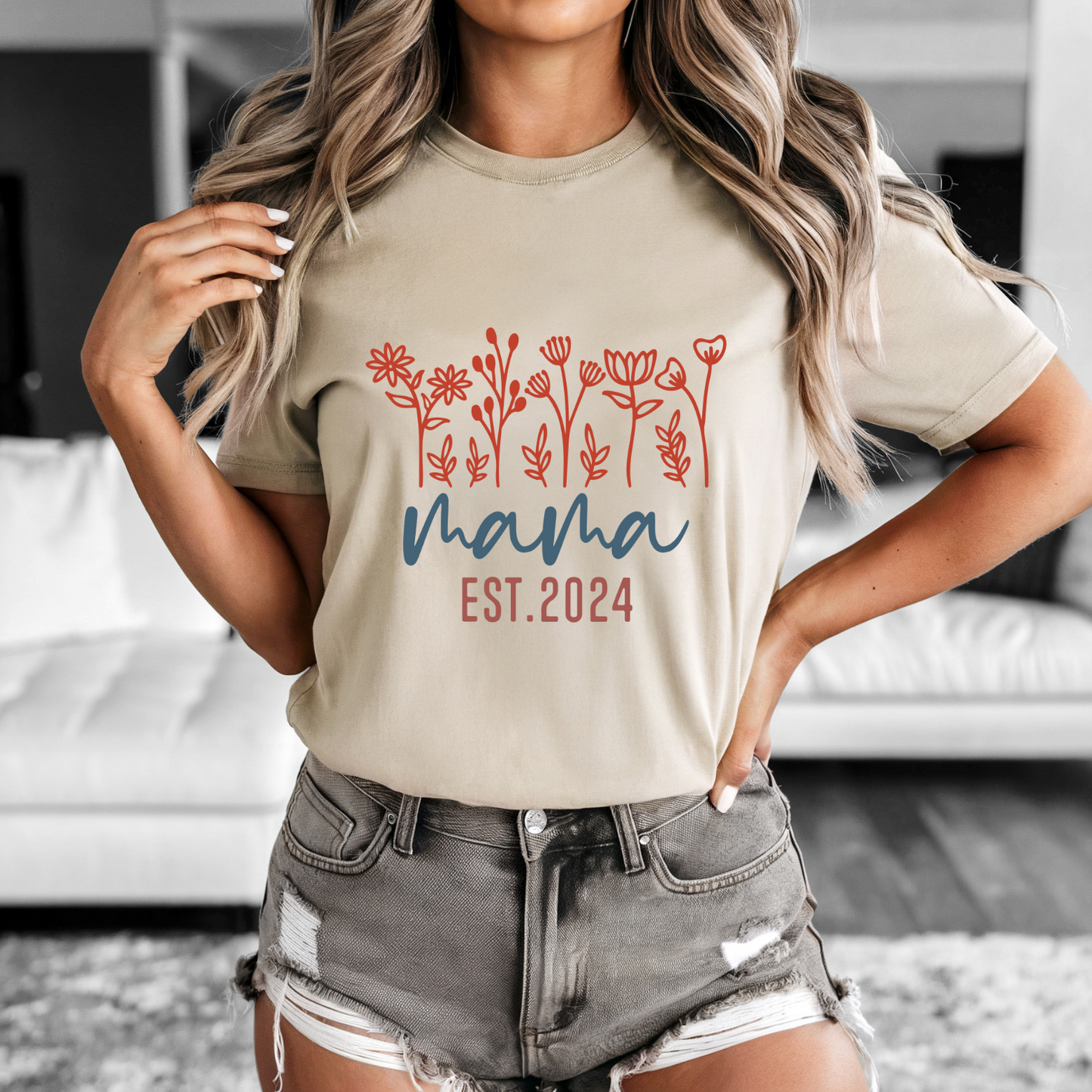 Mama T-Shirt, Est 2024, Cute Mother Tee, Family Shirt, Gift for Mom, Trendy Graphic Tee, Casual Wear, Mother's Day Apparel