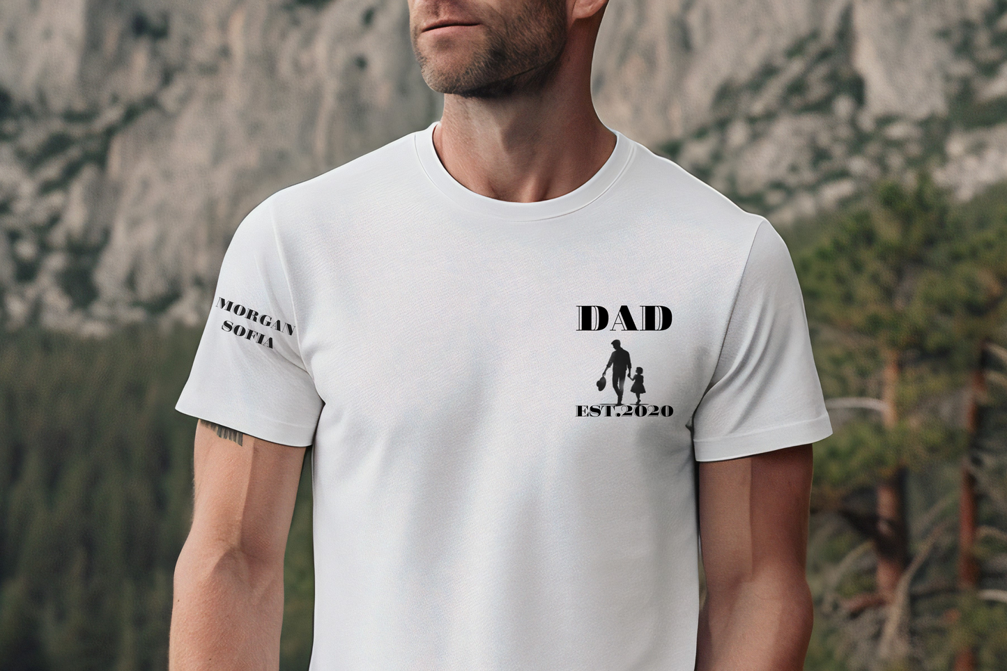 Personalized Girl Silhouette T-Shirt | Custom Child's Name on Sleeve | Unique Father's Day Gift Idea for Dads