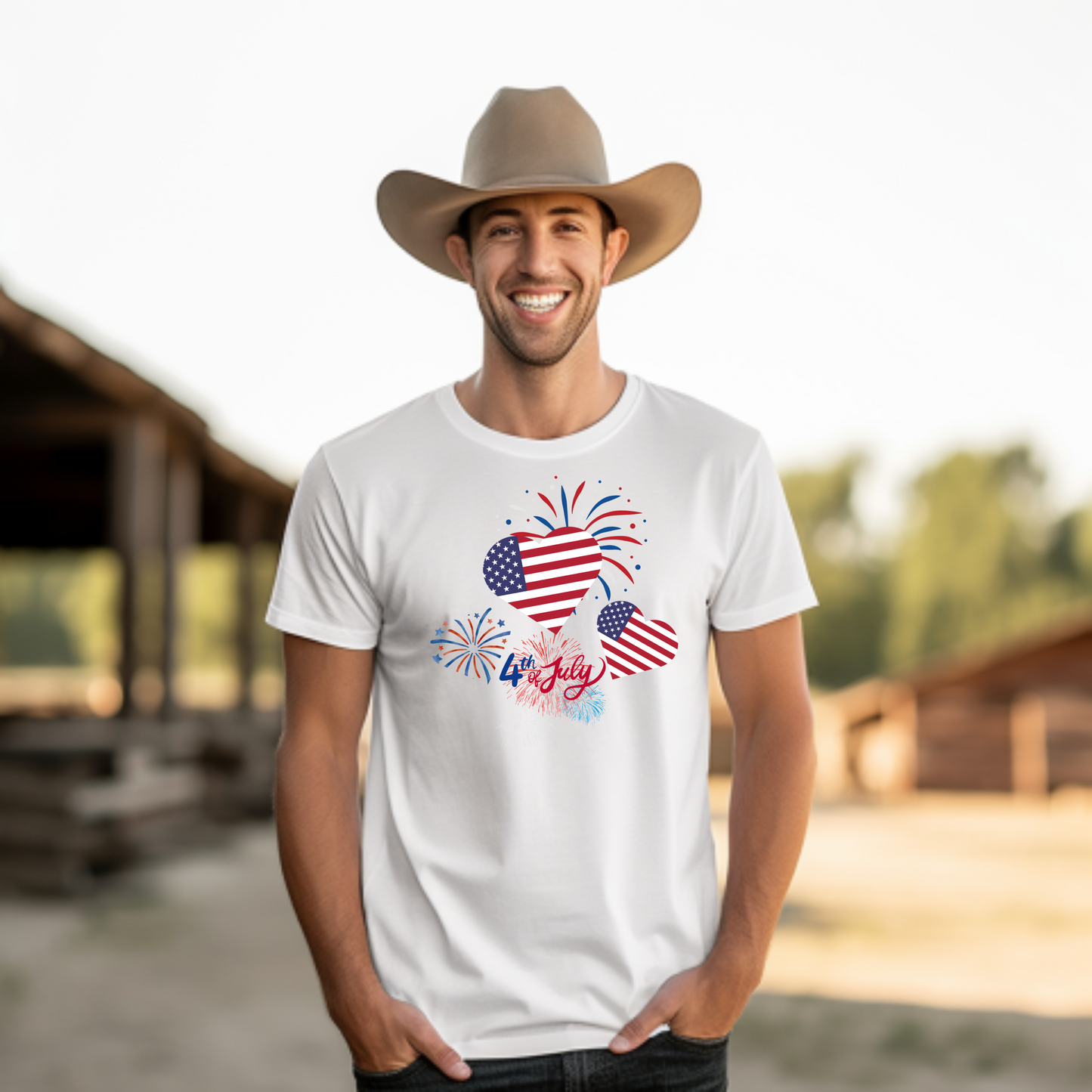 4th of July Unisex Shirt Fireworks Heart USA Flag Celebration Patriotic Independence Day Tee