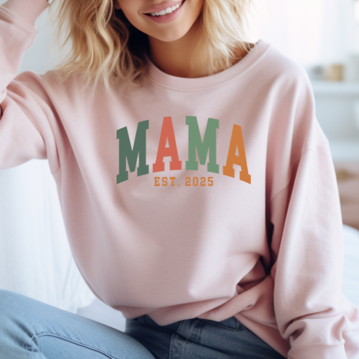Mama est. 2025 Sweatshirt | Cozy Mom Sweatshirt, Expecting Mother Gift, Cute Maternity Clothing.