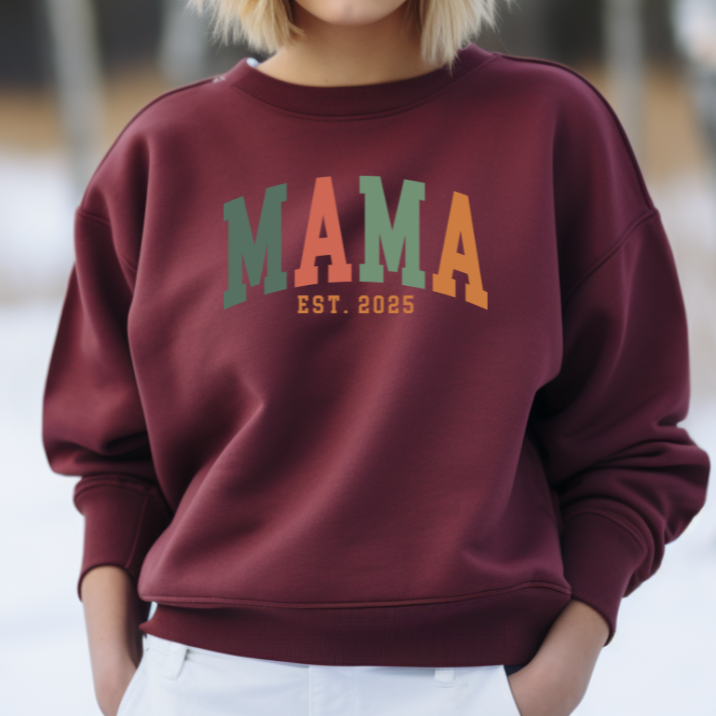 Mama est. 2025 Sweatshirt | Cozy Mom Sweatshirt, Expecting Mother Gift, Cute Maternity Clothing.
