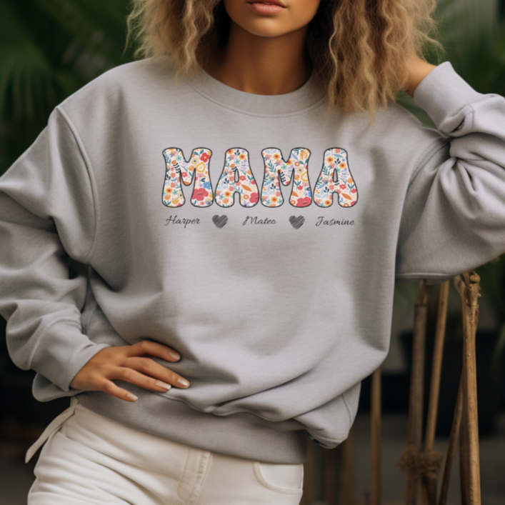 Mama Crewneck Sweatshirt | Personalized Names Sweatshirt | Custom Gift for Moms | Cute & Cozy Family Wear