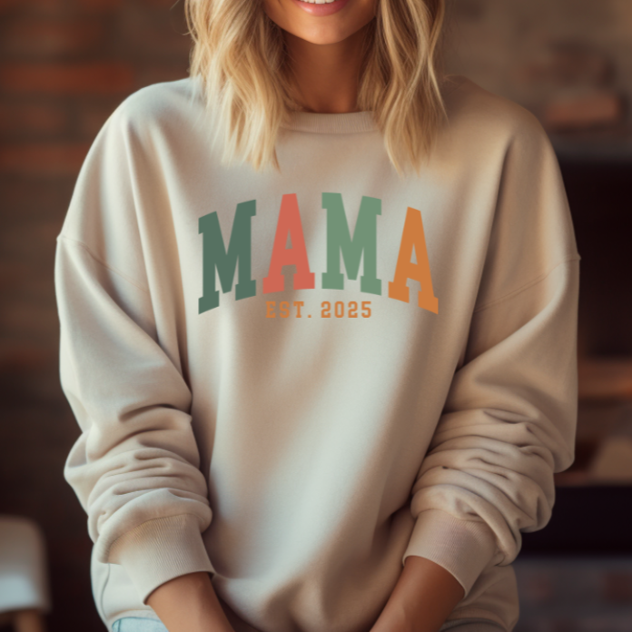 Mama est. 2025 Sweatshirt | Cozy Mom Sweatshirt, Expecting Mother Gift, Cute Maternity Clothing.