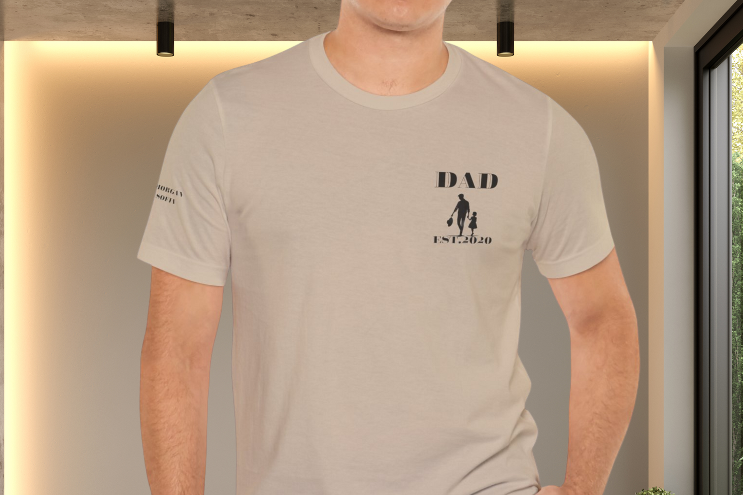 Personalized Girl Silhouette T-Shirt | Custom Child's Name on Sleeve | Unique Father's Day Gift Idea for Dads