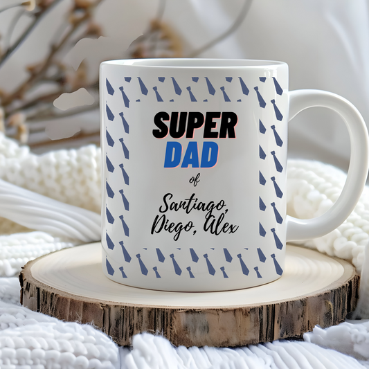 Personalized Super Dad Mug with Kids' Names | Unique Father's Day Gift for Dad | Custom Mug for Dad