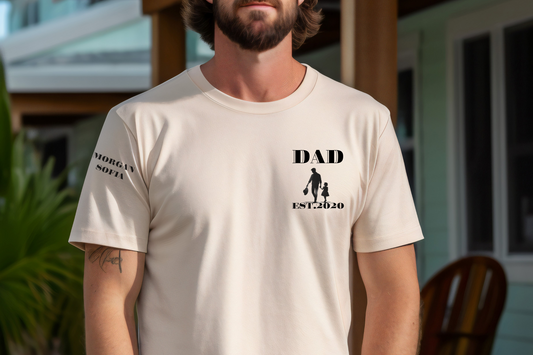 Personalized Girl Silhouette T-Shirt | Custom Child's Name on Sleeve | Unique Father's Day Gift Idea for Dads