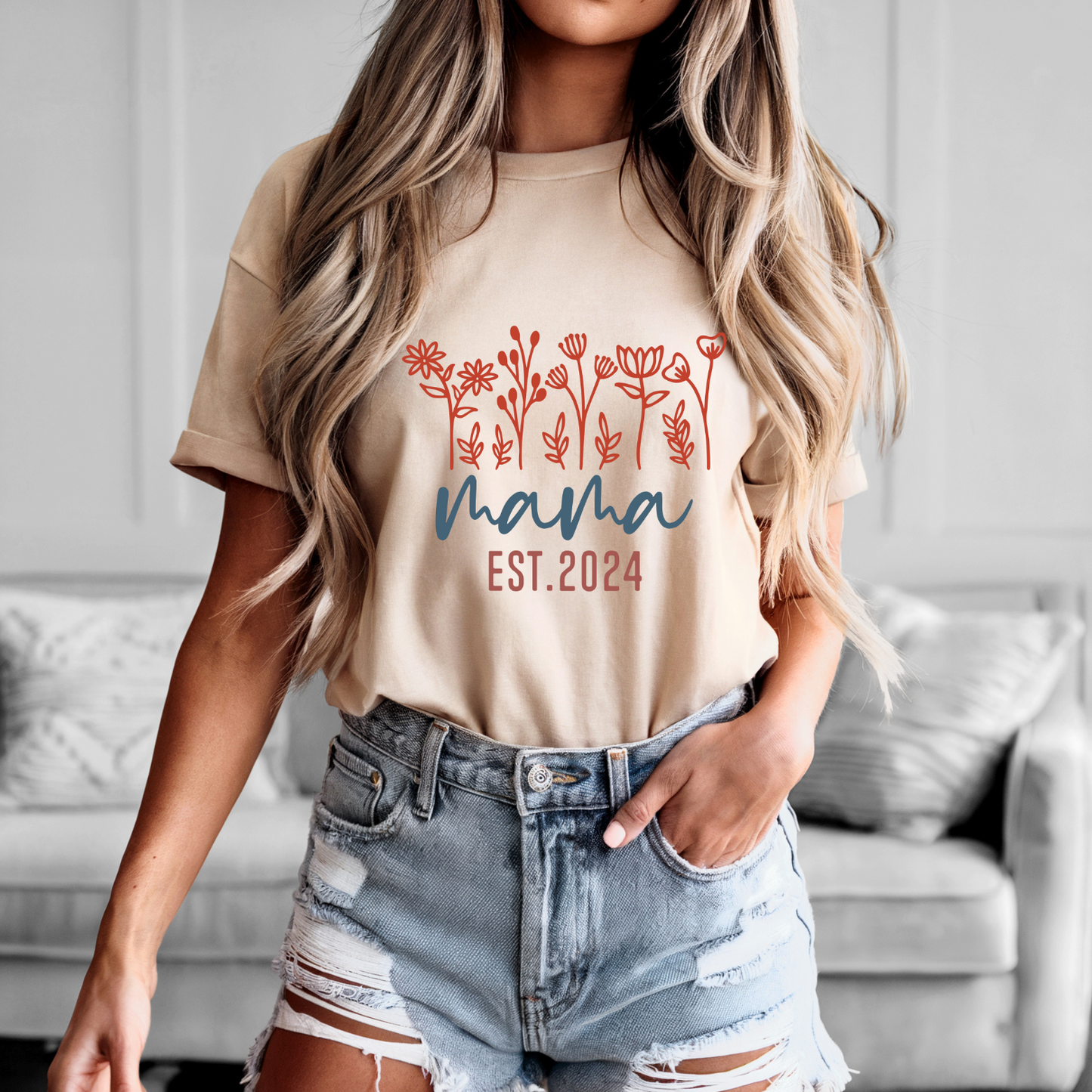 Mama T-Shirt, Est 2024, Cute Mother Tee, Family Shirt, Gift for Mom, Trendy Graphic Tee, Casual Wear, Mother's Day Apparel