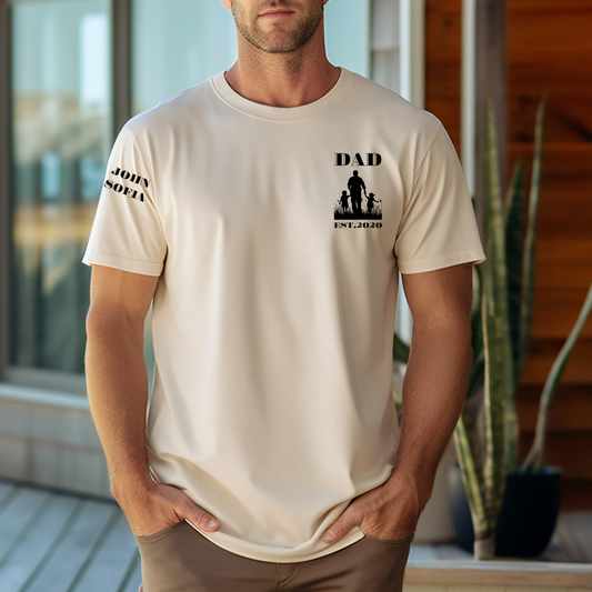 Personalized Dad T-Shirt, Custom Silhouette of Boy & Girl, "Dad Est" with Childs Names, Unique Gift for Father's Day