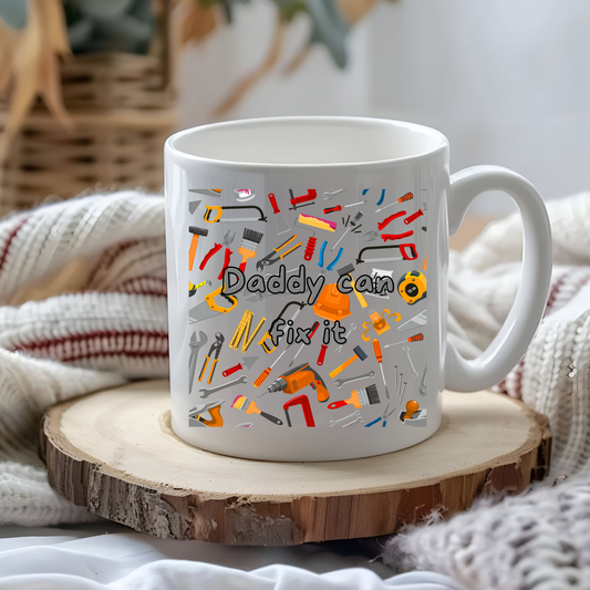 Ceramic Mug Daddy Can Fix It (11oz), Gift for Builder Dad ,Father’s Day Present Tool Lover Cup
