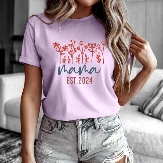 Mama T-Shirt, Est 2024, Cute Mother Tee, Family Shirt, Gift for Mom, Trendy Graphic Tee, Casual Wear, Mother's Day Apparel