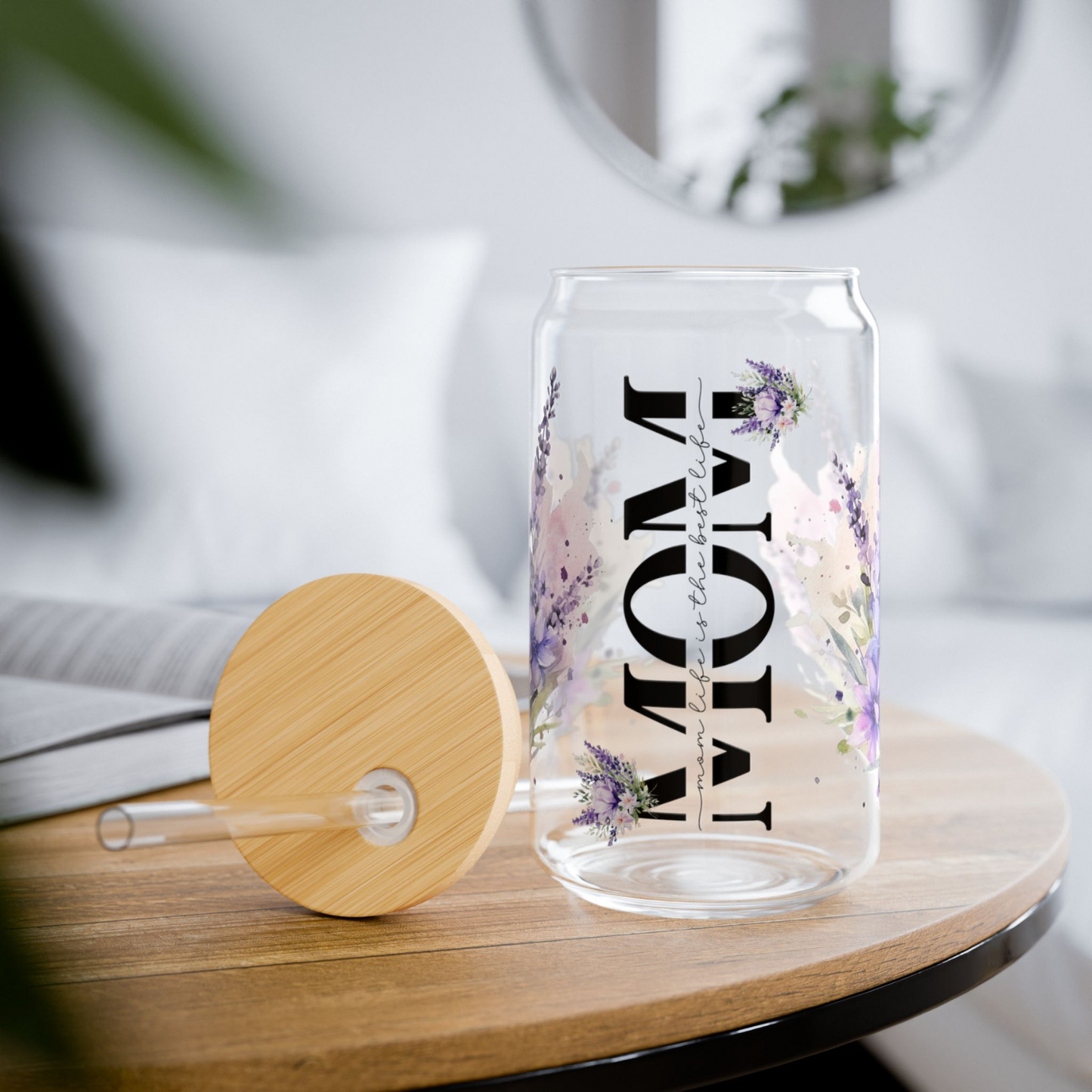 Mom Life Lavender Sipper Glass, 16oz - Perfect Gift for Moms, Inspirational Drinkware, Funny Mom Mug, Mother's day.